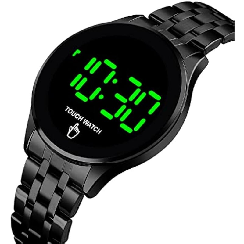 Men's Waterproof Wrist Watch with Touch Screen LED Digital Sport Casual Stainless Steel Wristwatch, Black, black / black, Digital - Image 2